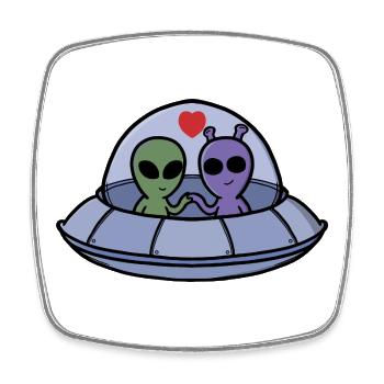 Adorable Alien Couple with Hearts Galactic Romance - Square fridge magnet - white - Front