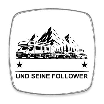 "Dein Name" und deine Follower - Wohnmobil - Stau - Viereckiger Kühlschrankmagnet - Weiß - Vorne