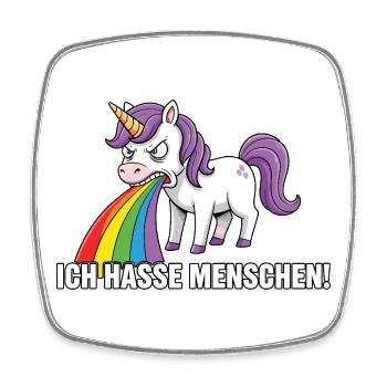 Lustiges Einhorn Ich hasse Menschen Regenbogen - Viereckiger Kühlschrankmagnet - Weiß - Vorne