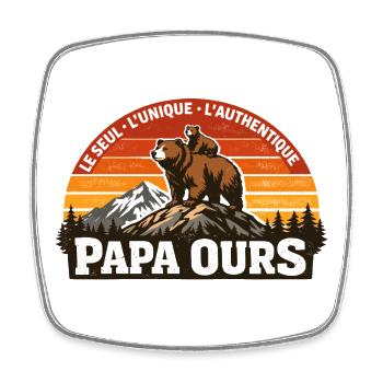 Papa Ours | Le Seul L'Unique L'Athentique - Viereckiger Kühlschrankmagnet - Weiß - Vorne
