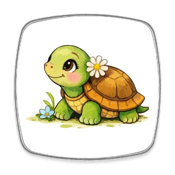 Schildkröte mit Blume Cartoon - Viereckiger Kühlschrankmagnet - Weiß - Vorne