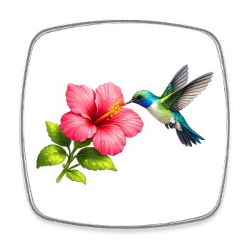 Hummingbird on the red hibiscus - Square fridge magnet - white - Front