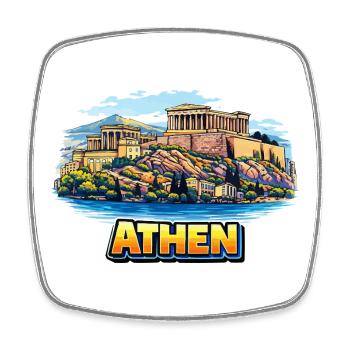 Athens Acropolis Island Illustration - Square fridge magnet - white - Front