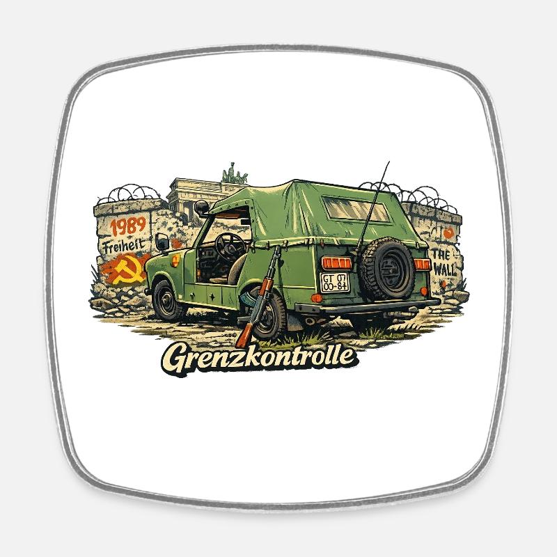 Border Control Vintage Car Symbolism - Square fridge magnet - white