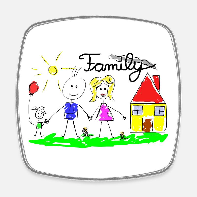 Family Line Drawing - Square fridge magnet - white