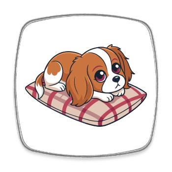 Cavalier king charle dreamer on plaid cushion - Square fridge magnet - white - Front