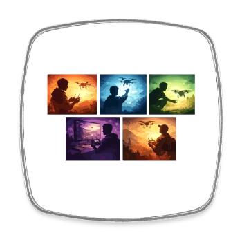 Drone Sunset Collage - Square fridge magnet - white - Front