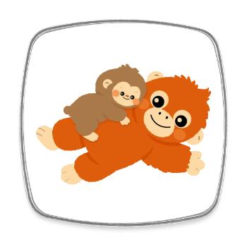 Baby Monkey and plushie - Square fridge magnet - white - Front