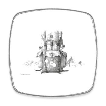 Roboter auf Bergkette im Nebel - Viereckiger Kühlschrankmagnet - Weiß - Vorne