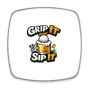 Grip It and Sip It Golf Beer - Viereckiger Kühlschrankmagnet - Weiß - Vorne