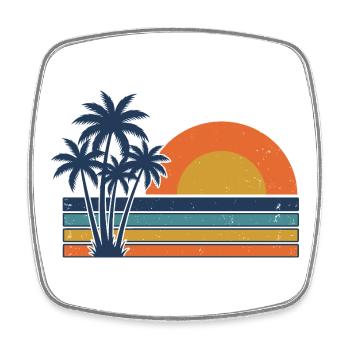 Retro Sunset Palm Trees Summer Beach - Square fridge magnet - white - Front