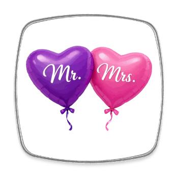 Ballons en cœur Monsieur et Madame - Magnet carré - blanc - Devant