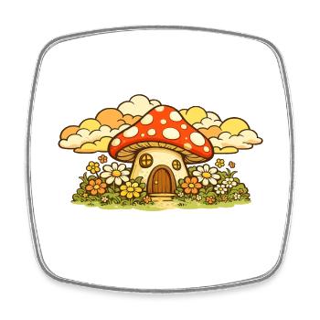 Pilzhaus im Blumenwiesenland - Viereckiger Kühlschrankmagnet - Weiß - Vorne
