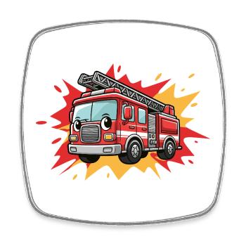 Cartoon-Feuerwehrauto - Viereckiger Kühlschrankmagnet - Weiß - Vorne