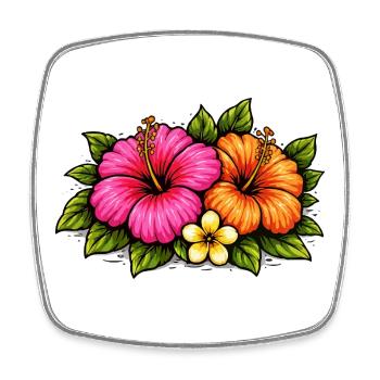 Tropical Hibiscus Flowers - Square fridge magnet - white - Front