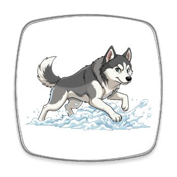 Husky Sprint im Schneeschaum - Viereckiger Kühlschrankmagnet - Weiß - Vorne