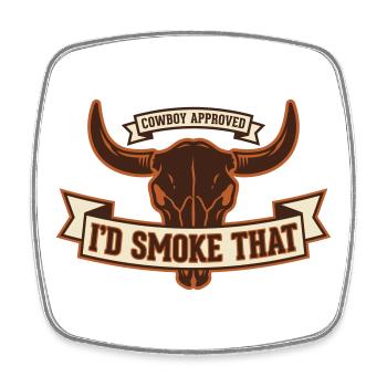 Bull Skull Cowboy Approved Smoker - Square fridge magnet - white - Front