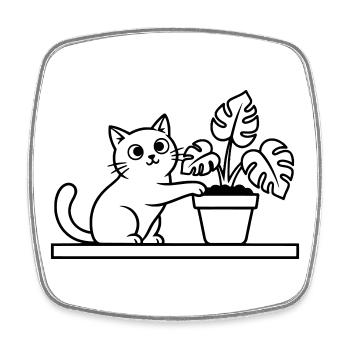 Katze Pflanze Monstera Outline - Viereckiger Kühlschrankmagnet - Weiß - Vorne