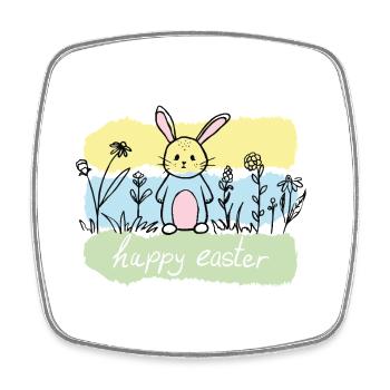 Pastel bunny in spring field - Square fridge magnet - white - Front
