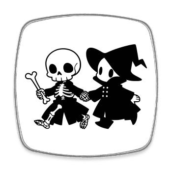 Cute Halloween Couple Skeleton and Witch - Square fridge magnet - white - Front
