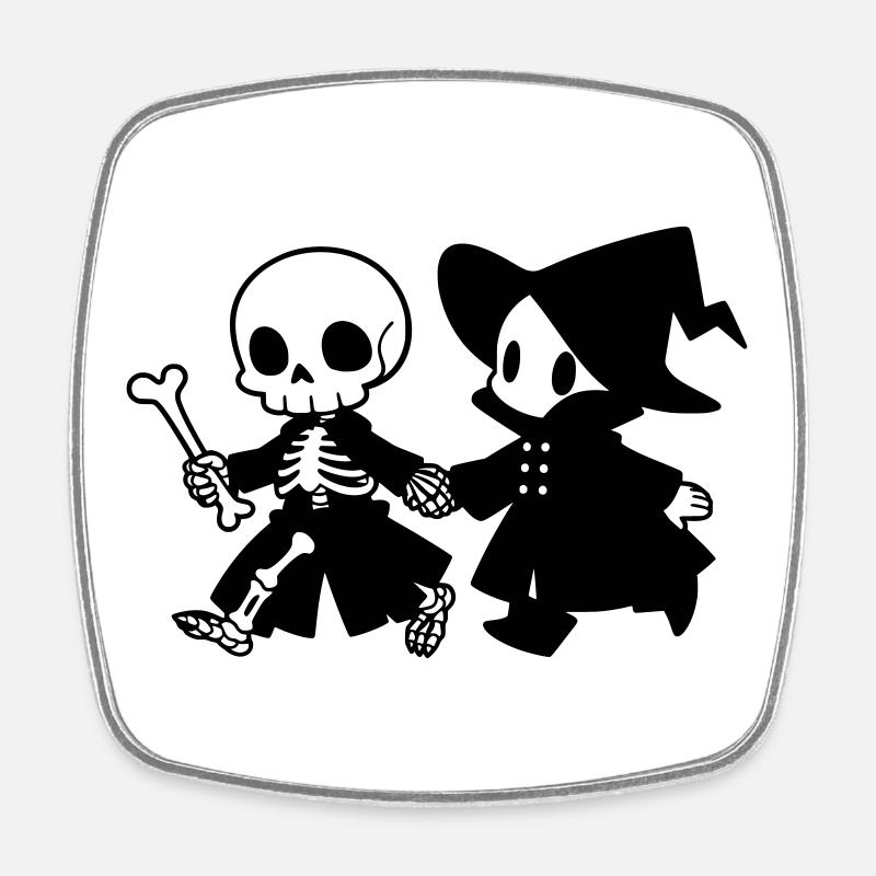 Cute Halloween Couple Skeleton and Witch - Square fridge magnet - white