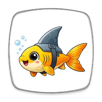 Lustiger Fisch mit Hai Flosse Kinder Cartoon - Viereckiger Kühlschrankmagnet - Weiß - Vorne
