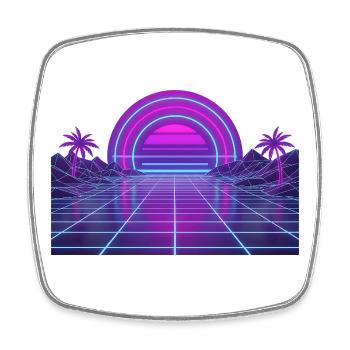 Retro Synthwave Sonnenuntergang Neon Motiv 80er - Viereckiger Kühlschrankmagnet - Weiß - Vorne