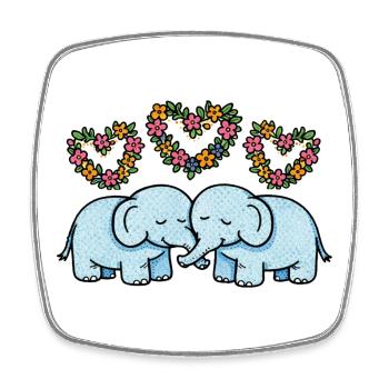 Floral Hearts Elephant Pair - Square fridge magnet - white - Front
