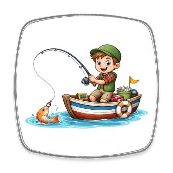 Kids Angler Shirt Boy Fishing Boat Fish - Square fridge magnet - white - Front
