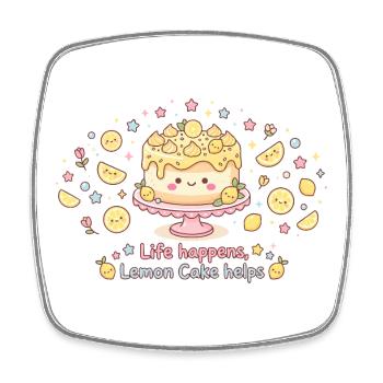 Life Happens Lemon Cake Helps - Square fridge magnet - white - Front