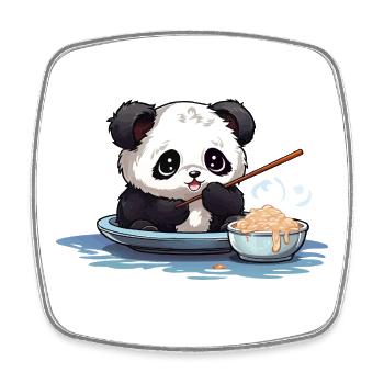 Kawaii Panda dans un bol de nouilles - Magnet carré - blanc - Devant