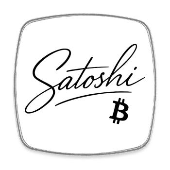 Satoshi Bitcoin Schriftzug Design Schwarz - Viereckiger Kühlschrankmagnet - Weiß - Vorne