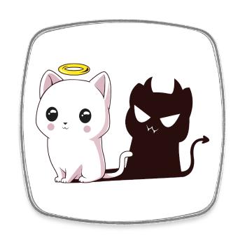 Kawaii Angel Cat with Devil Shadow - Square fridge magnet - white - Front