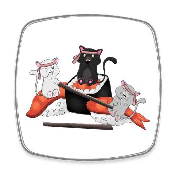 Kawaii Cats Eating Sushi - Cute Japanese Anime - Square fridge magnet - white - Front