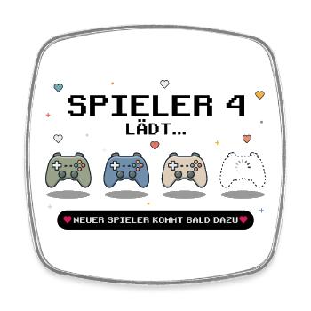 Spieler 4 lädt - Baby Ankündigung - Viereckiger Kühlschrankmagnet - Weiß - Vorne