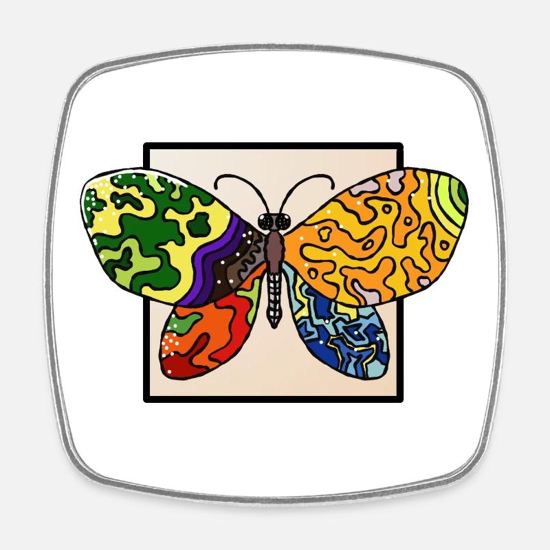 Multicolored Psyedelic Butterfly - Square fridge magnet - white