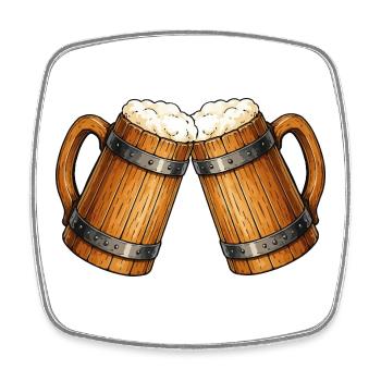 Prost! Zwei Bierkrüge Stoßen - Viereckiger Kühlschrankmagnet - Weiß - Vorne