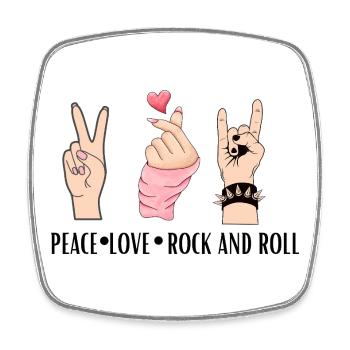 Peace Love Rock And Roll - Square fridge magnet - white - Front