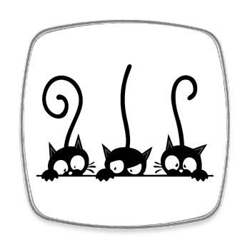 Three curious black cats - Square fridge magnet - white - Front