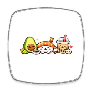 Kawaii Sushi Avocado Bubble Tea - Square fridge magnet - white - Front