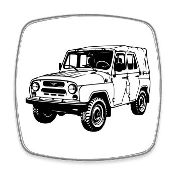 Véhicule tout-terrain UAZ - Magnet carré - blanc - Devant