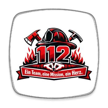 112 Feuerwehr Team Herz Einsatz - Viereckiger Kühlschrankmagnet - Weiß - Vorne