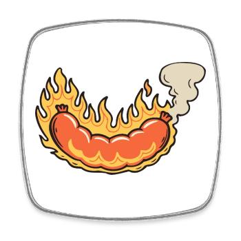 Hot Dog in Flames Cartoon - Square fridge magnet - white - Front
