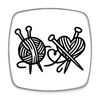 Club de tricot au crochet en forme de pelote de laine en forme de cœur - Magnet carré - blanc - Devant