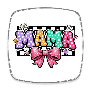 Mama Groovy Polka Dot and Pink Bow | Mom Gift - Square fridge magnet - white - Front