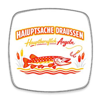 Hauptsache Draußen Angeln Fischdesign - Viereckiger Kühlschrankmagnet - Weiß - Vorne