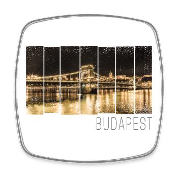 Budapest Kettenbrücke in Ungarn bei Nacht Souvenir - Viereckiger Kühlschrankmagnet - Weiß - Vorne