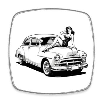 T-shirt classique Pin-Up Car Hot Up de la Hot Flip - Magnet carré - blanc - Devant