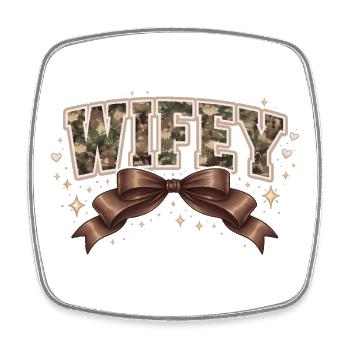 WIFEY Camouflage et Nœud Marron | Style Coquette - Magnet carré - blanc - Devant