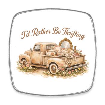 I prefer to hunt for vintage truck flea markets - Square fridge magnet - white - Front